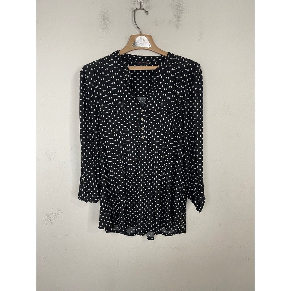 Cocomo Womens Black White Polka Dot Roll Tab Sleeve Tunic Blouse XL 2302-84192